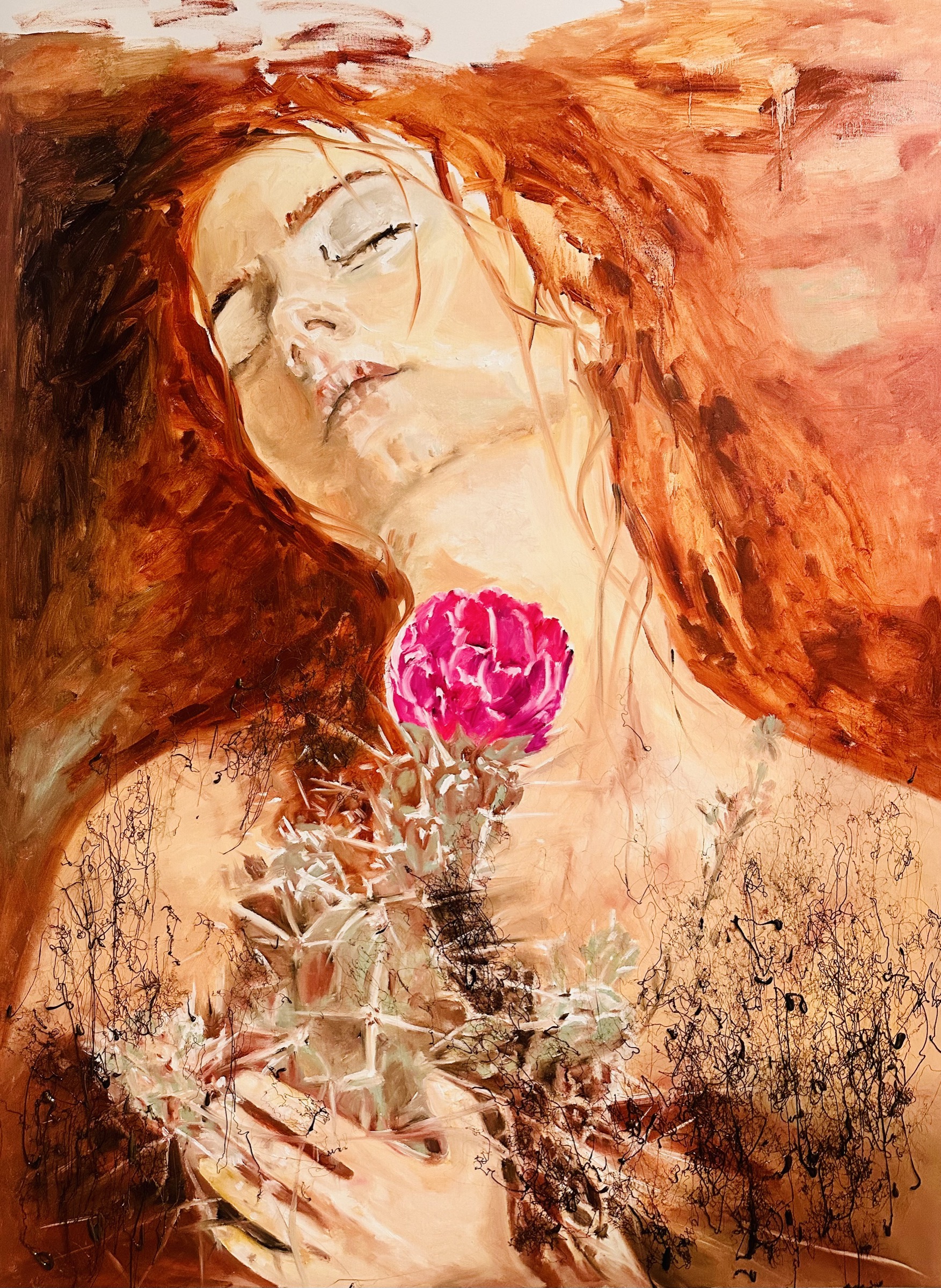 An Organ Without a Name, 2026 — oil on canvas by Hadis Bahrami, 46 × 35 in, from the series Between Home and Horizon.